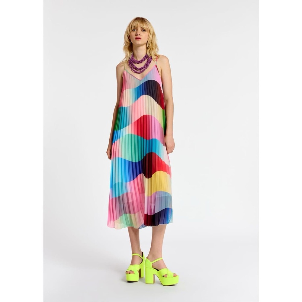 Essentiel Antwerp Daskur Pleated Slip Dress - Colorful Pleated Dress